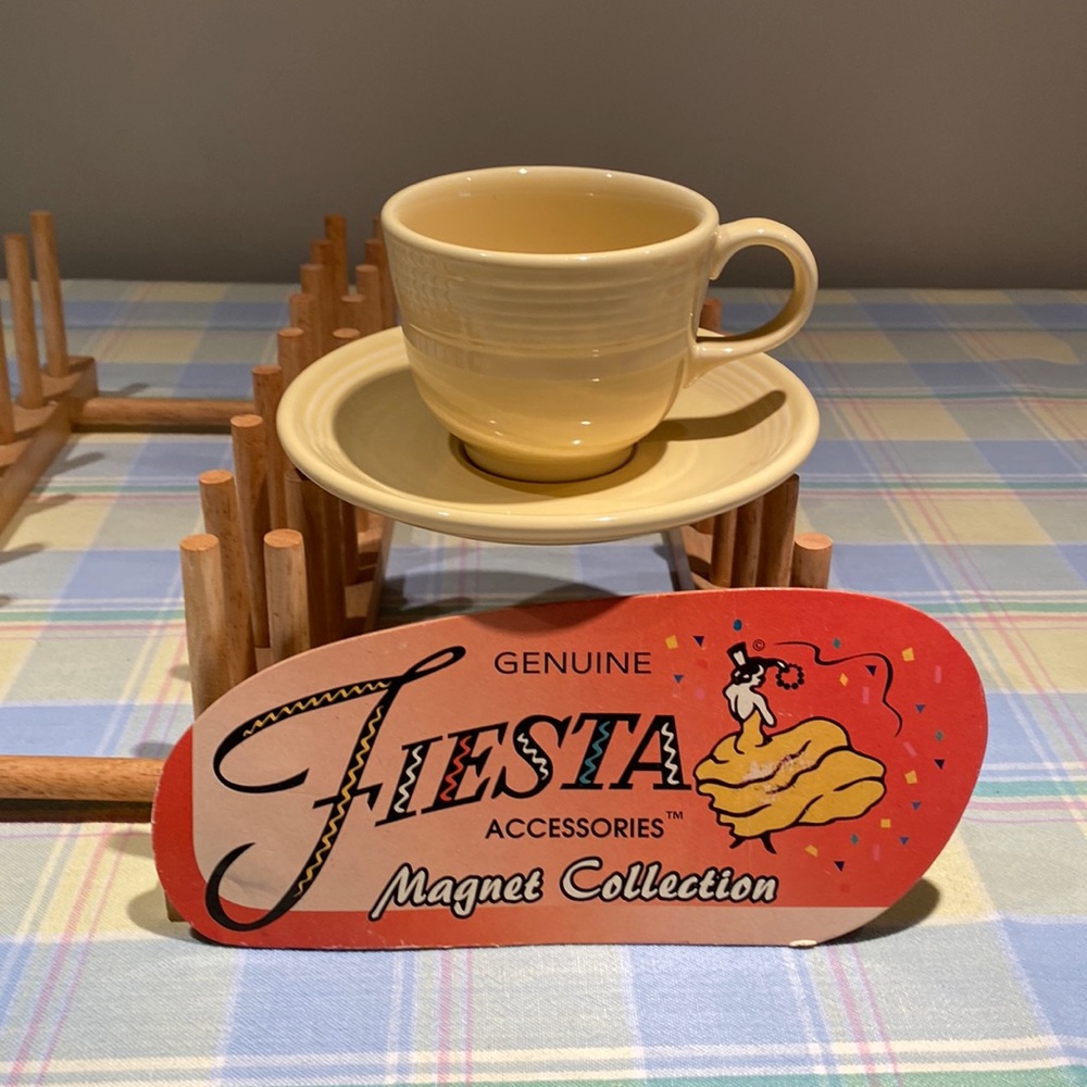 Fiestaware cup and saucer in discontinued yellow. Perfect condition.